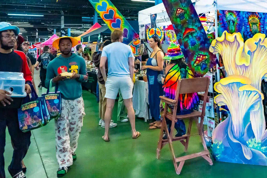 festival goers milling about the festival aisles.